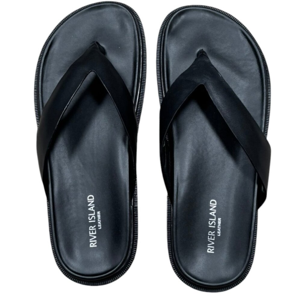 River Island Black leather flip flop sandals Size 9 UK, 10 US